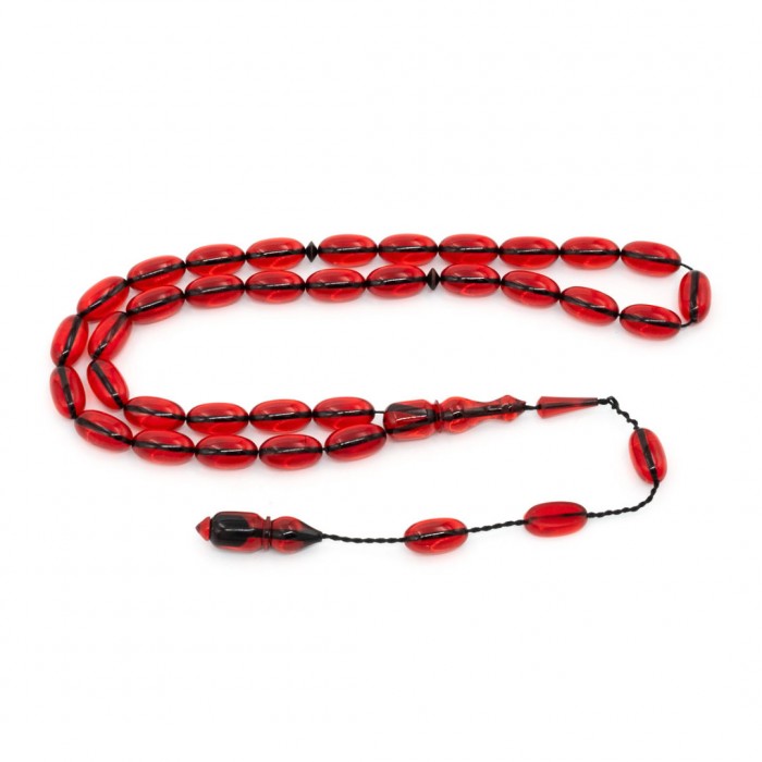 Red Amber Prayer Beads - Capsule Shaped