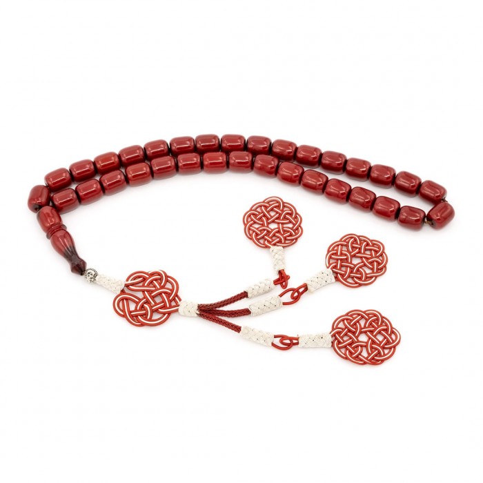 Red Amber Prayer Beads - Cylinder Shaped