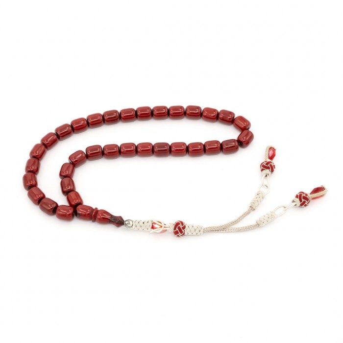 Red Amber Prayer Beads - Capsule Shaped