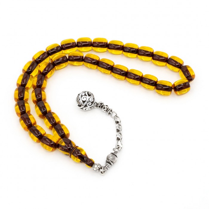 Yellow Amber Prayer Beads - Cylinder Shaped