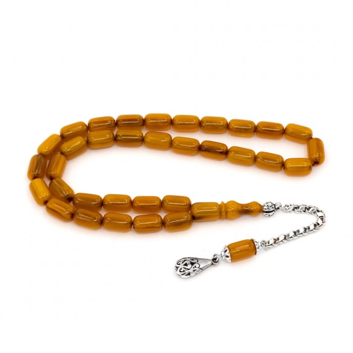 Orange Amber Prayer Beads - Capsule Shaped