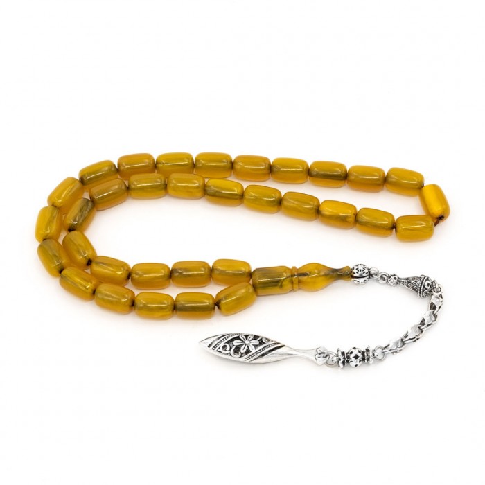 Yellow Amber Prayer Beads - Capsule Shaped