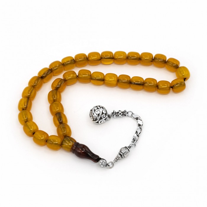 Yellow Amber Prayer Beads - Cylinder Shaped