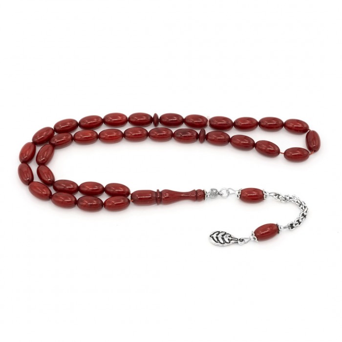 Red Amber Prayer Beads - Capsule Shaped