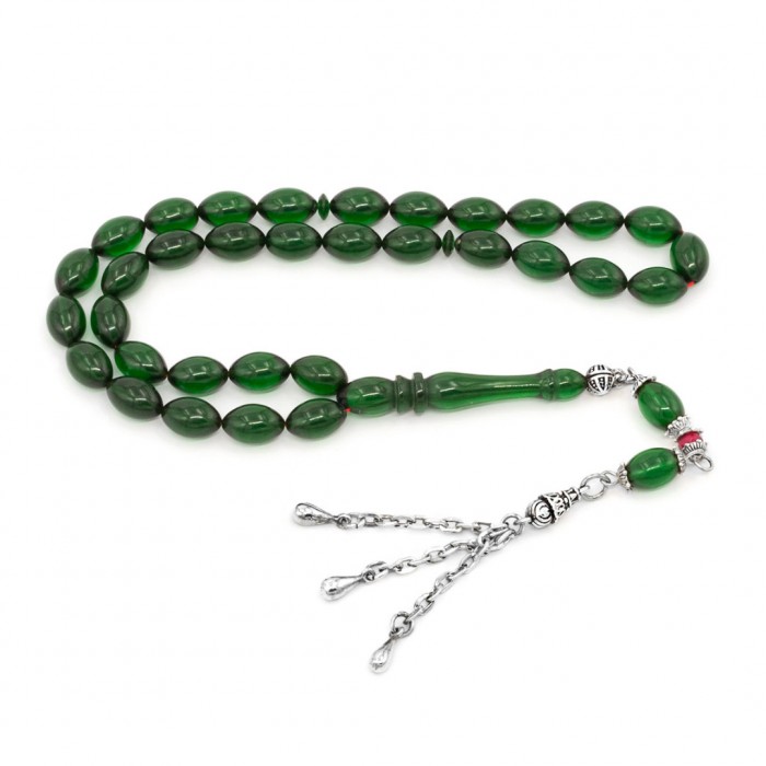 Green Amber Prayer Beads - Barley Shaped