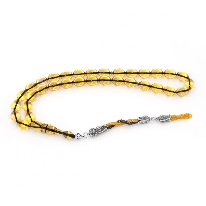 Dark Yellow Amber Prayer Beads - Beyzi Shaped