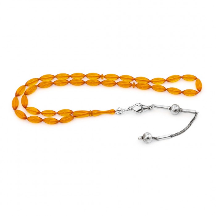 Orange Amber Prayer Beads - Barley Shaped