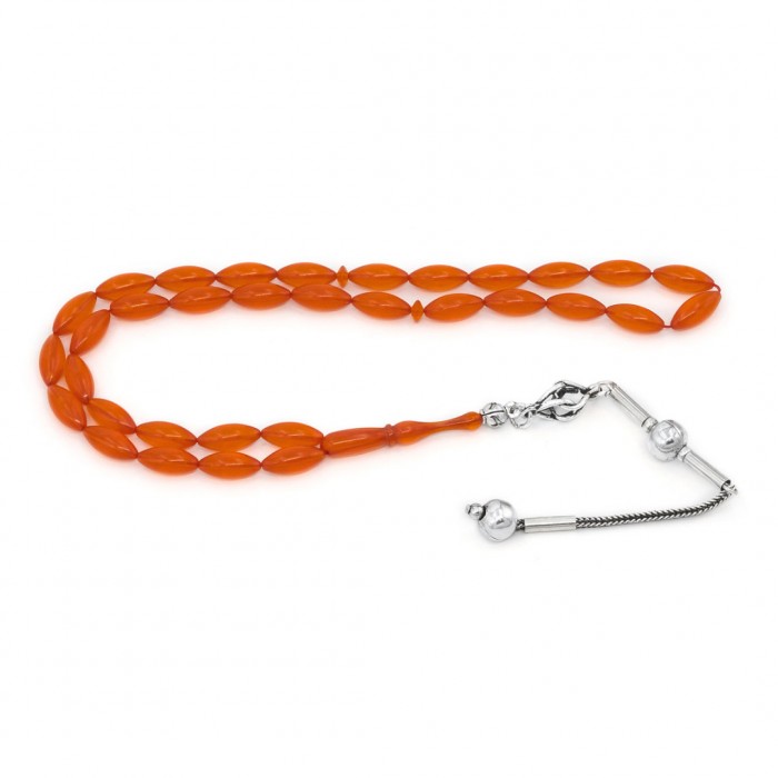 Orange Amber Prayer Beads - Barley Shaped