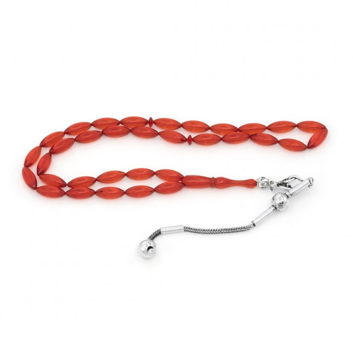 Light Red Amber Prayer Beads - Barley Shaped