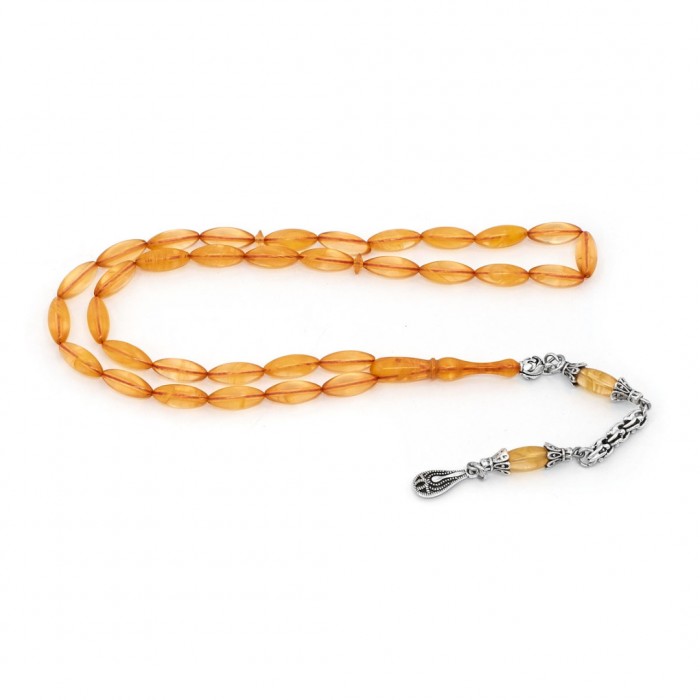 Yellow Amber Prayer Beads - Barley Shaped