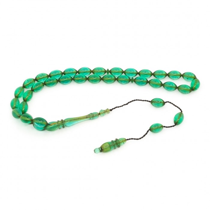 Green Amber Prayer Beads - Barley Shaped