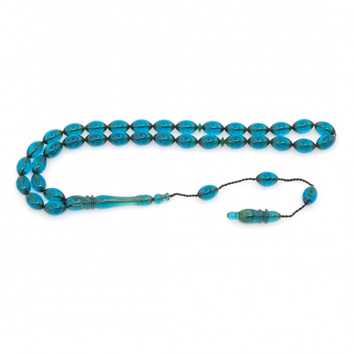 Blue Amber Prayer Beads - Barley Shaped