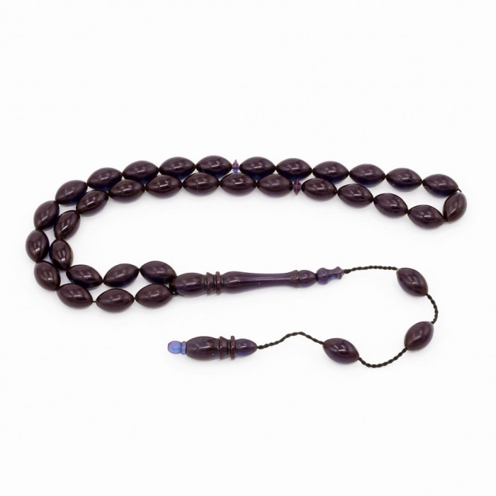 Dark Blue Amber Prayer Beads - Barley Shaped