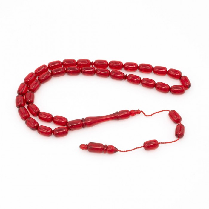 Red Amber Prayer Beads - Capsule Shaped