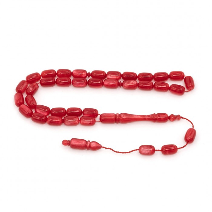 Moire Red Amber Prayer Beads - Capsule Shaped