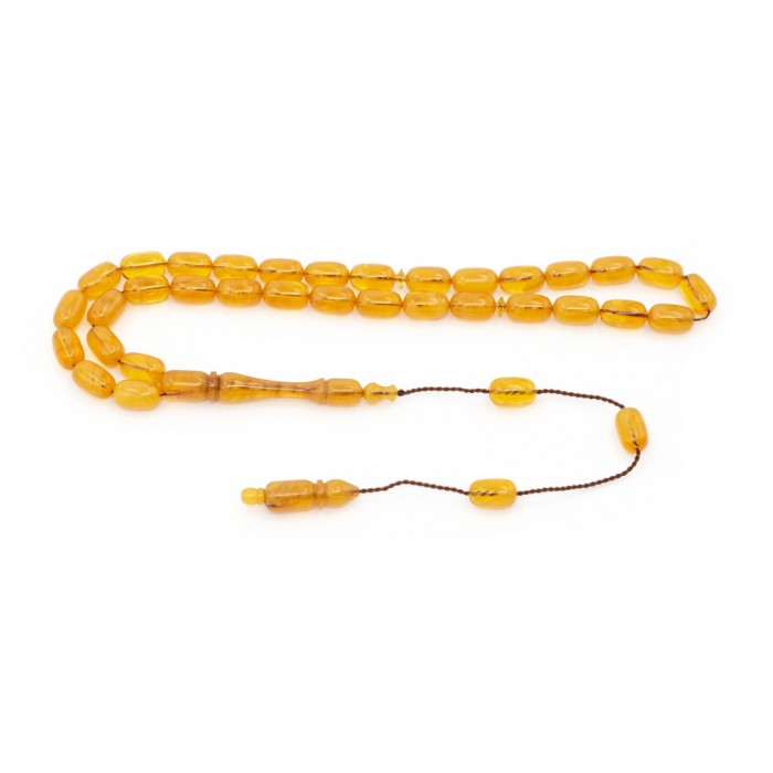 Yellow Amber Prayer Beads - Capsule Shaped