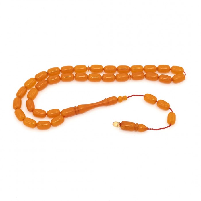 Orange Amber Prayer Beads - Capsule Shaped