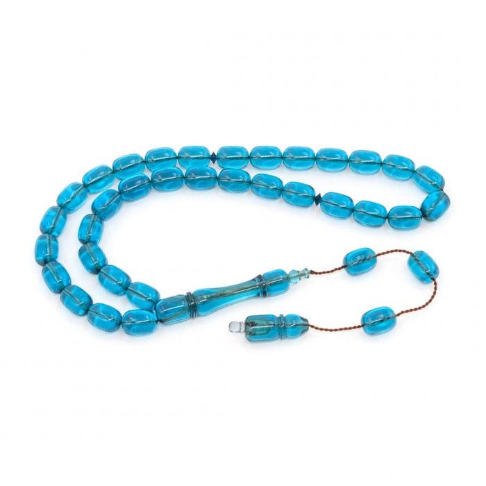 Blue Amber Prayer Beads - Capsule Shaped