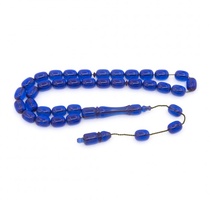 Dark Blue Amber Prayer Beads - Capsule Shaped