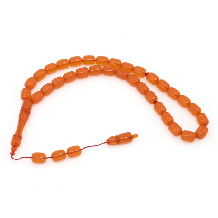 Orange Amber Prayer Beads - Capsule Shaped