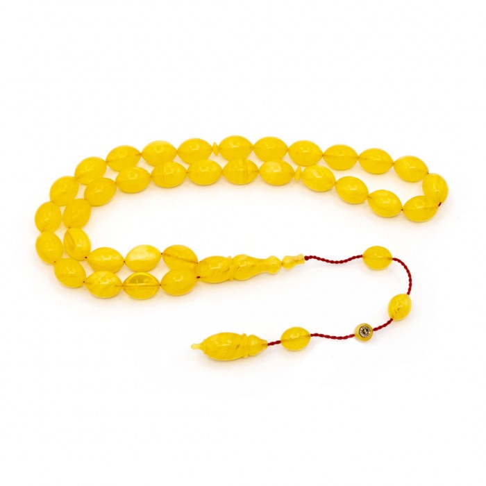 Elevate Your Spiritual Practice with Yellow Amber Prayer Beads - Beyzi Shaped