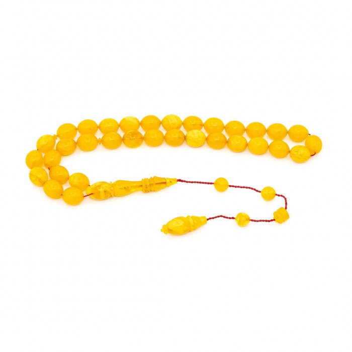 Orange Amber Prayer Beads - Round Shaped