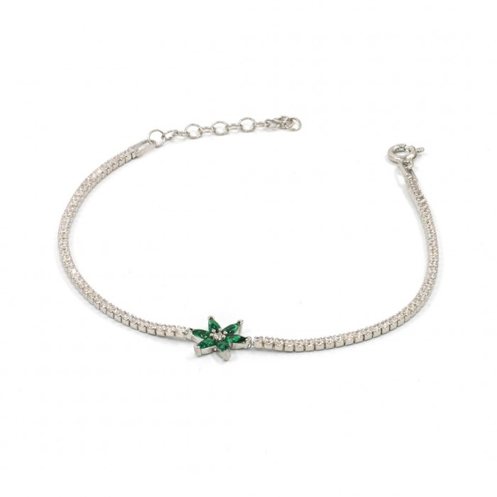 Sterling Silver Star Tennis Bracelet for Women with Green and White Zircon Stone