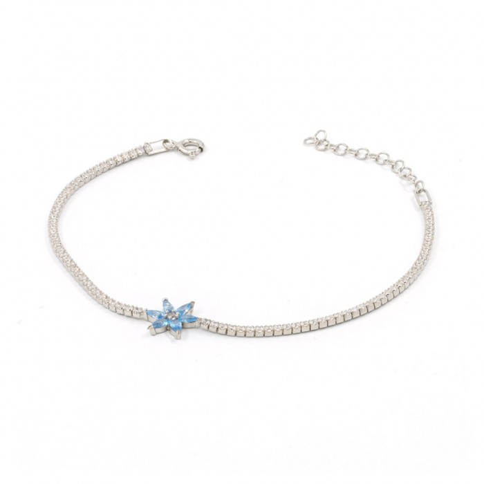 Sterling Silver Star Tennis Bracelet for Women with Blue and White Zircon Stone