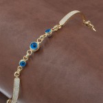 Turkish Silver Bracelet with Gold Color Plating, Evil Eye Beads, and Zircon Stones