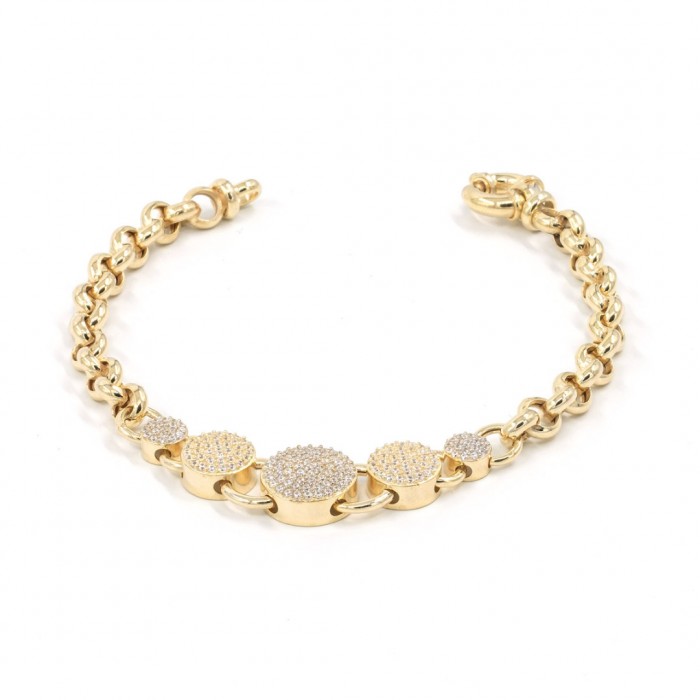 Women's Silver Bracelet Gold Plated with Round Charms and Zircon Stones