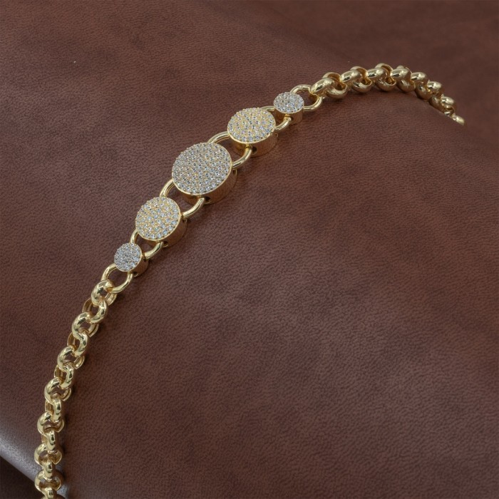 Women's Silver Bracelet Gold Plated with Round Charms and Zircon Stones