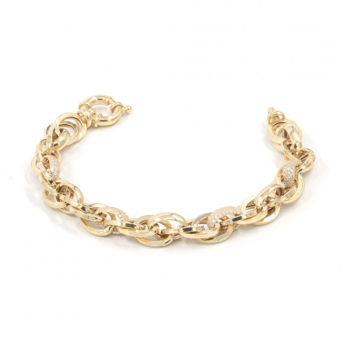 Elegant Silver Bracelet with Golden Yellow Circular Rings - Classic Design