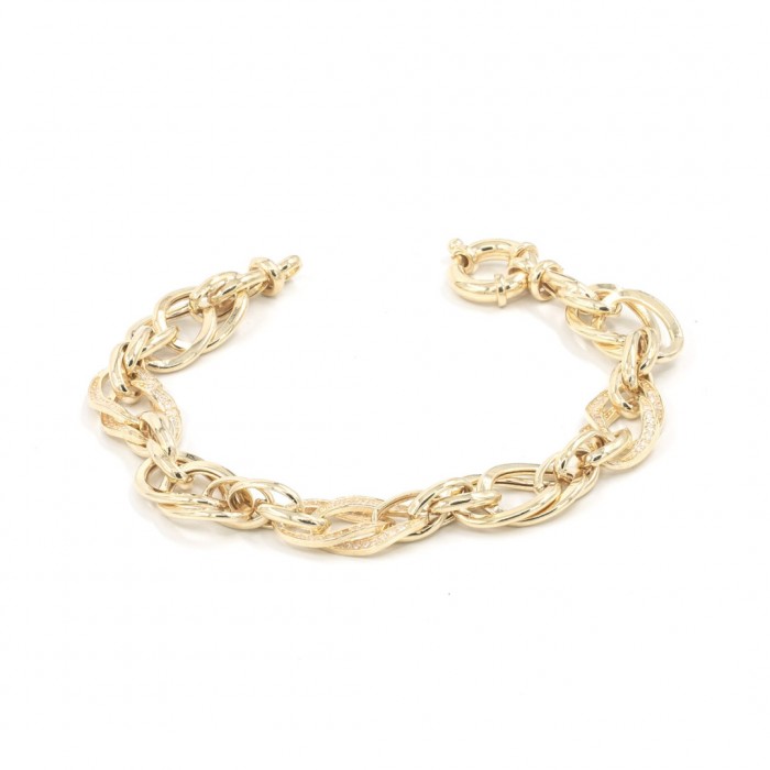 Turkish Bracelet in Gold Color Made of 925 Sterling Silver with Curved Interlocking Rings Design