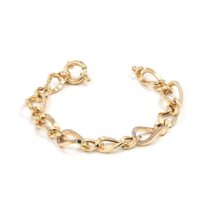 Turkish Bracelet in Gold Color Made of Sterling Silver with Interlocking Curved Rings Design