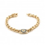 925 Sterling Silver Turkish Bracelet in Gold Color with Interlocking Rings Design and Evil Eye Charm