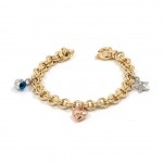 Sterling Silver Bracelet in Gold Tone with Heart, Star Charms and Blue Evil Eye Bead