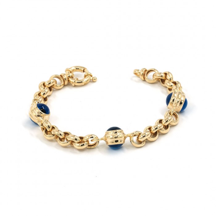 Sterling Silver Bracelet in Gold Plated with Interlocking Links Design with Three Evil Eye Balls