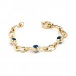 Elegant Women's Silver Bracelet in Gold Color with Interlocking Rings and Evil Eye Stone