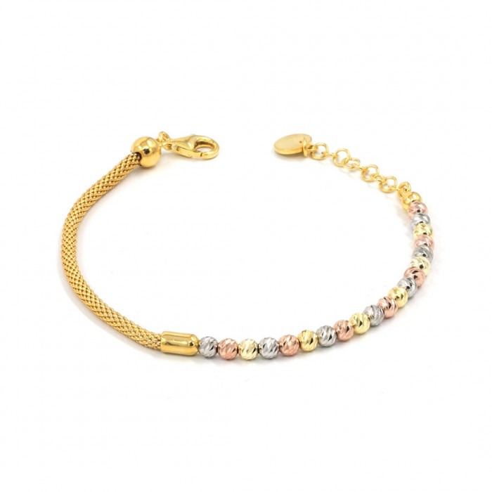 Sterling Silver Bracelet for Women in Gold Color Featuring Three Designs in One Bracelet