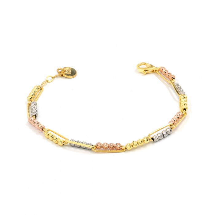 Classic Silver Bracelet in Gold Color With a Fantastic Design Decorated with Groups of Colored Beads