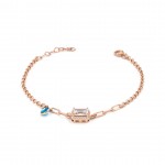 Royal Silver Bracelet in Copper Color with White Zircon Stone and Blue Eye Bead