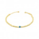 Sterling Silver Bracelet with Yellow Gold Beads and Blue Evil Eye Bead