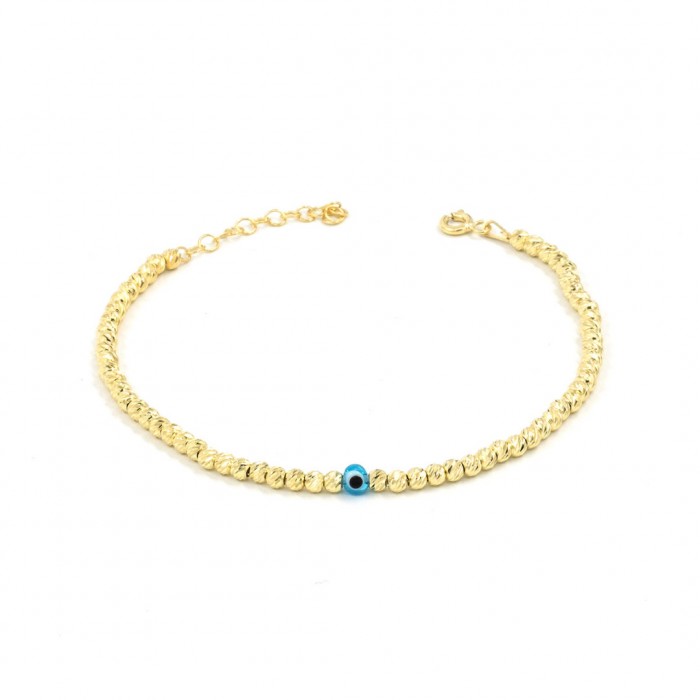 Sterling Silver Bracelet with Yellow Gold Beads and Blue Evil Eye Bead