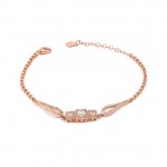 925 Sterling Silver Women's Bracelet with Gold-Tone Circular Chain Design and Clear Zircon Stone