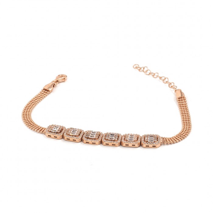 Wide Chain Bracelet Made of Sterling Silver in Gold Color Studded with Beautiful Zircon Stones