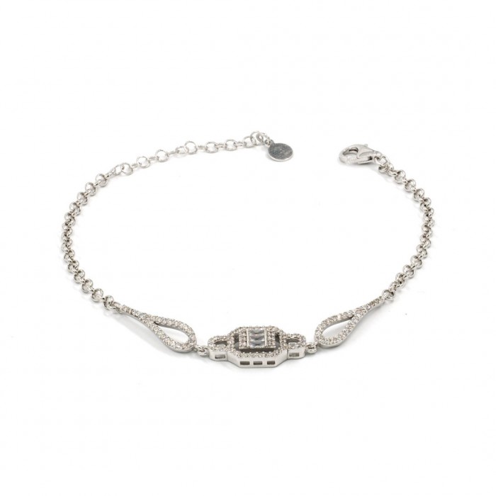 Women's Silver Bracelet with Baguette Design Studded with White Zircon