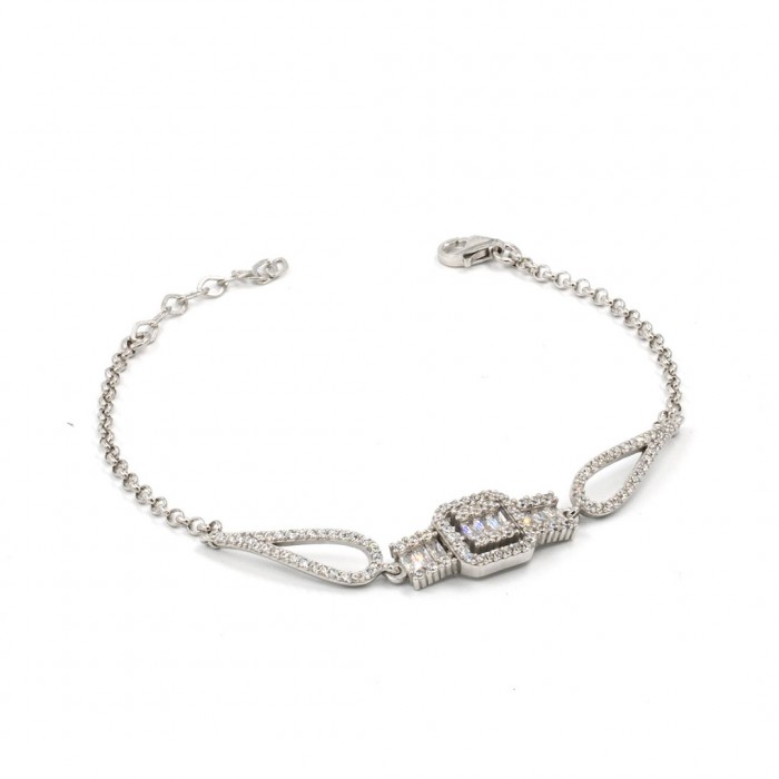 Silver Chain Bracelet for Women with Transparent Zircon Stones from Artolian