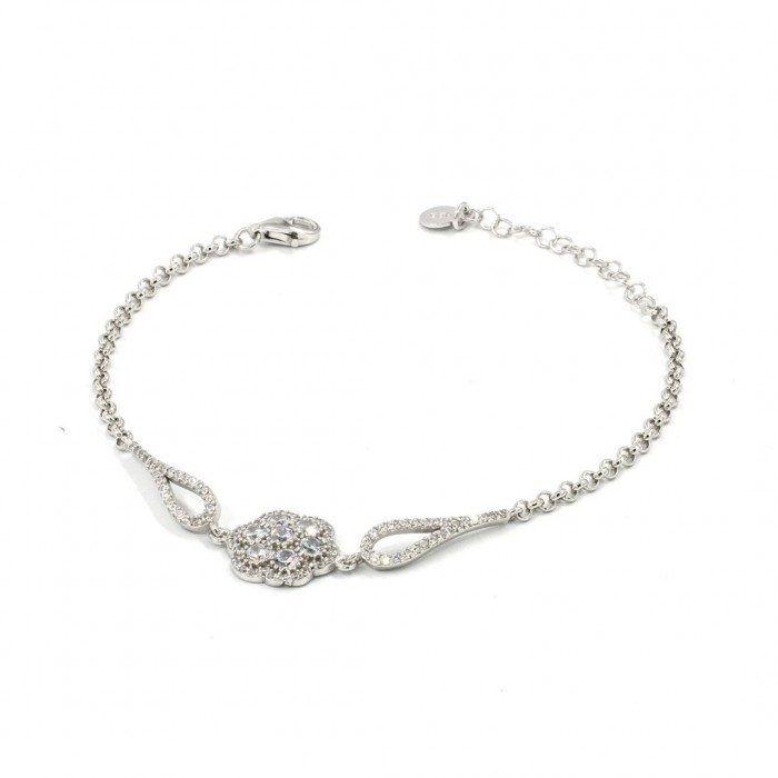 Sterling Silver Bracelet with Rose Design and Zircon Stones