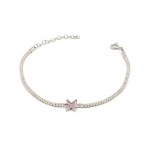 Sterling Silver Chain Bracelet with Transparent Zircon and Pink Love Rose