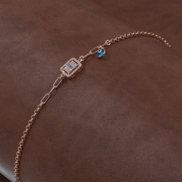 925 Silver Bracelet in Gold Color with Zircon Stone and Evil Eye Teardrop